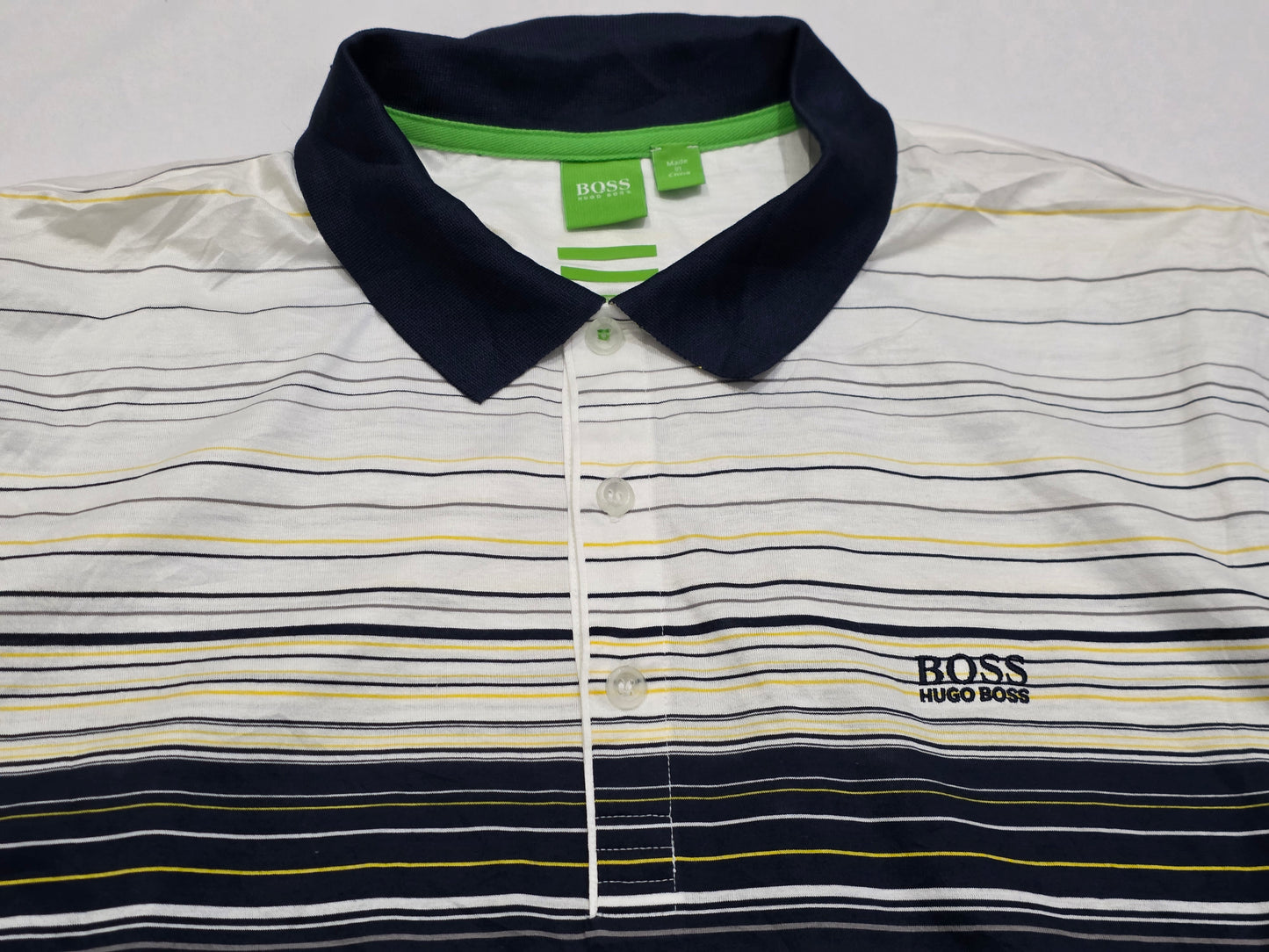 Playera Polo Hugo Boss 2xl Azul Y Blanco Lineas