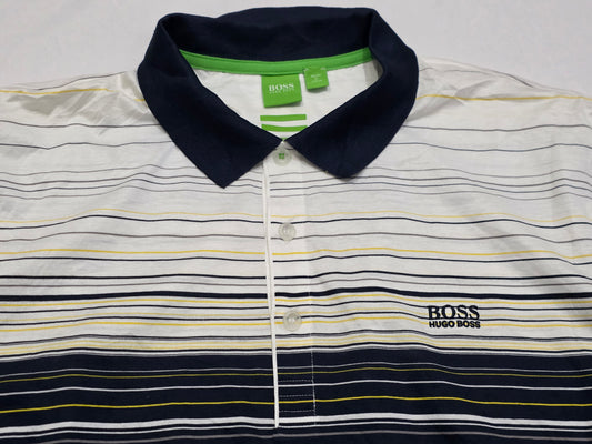 Playera Polo Hugo Boss 2xl Azul Y Blanco Lineas