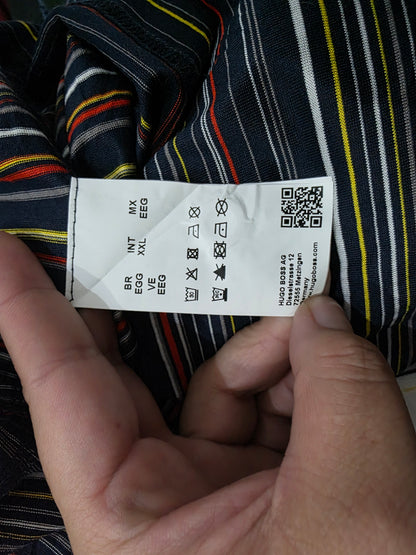 Playera Polo Hugo Boss 2xl Azul Y Blanco Lineas
