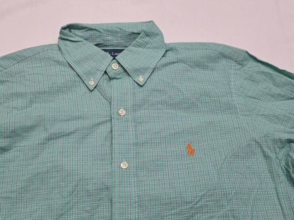 Camisa Ralph Lauren Chica S Cuadro Verde Pony Naranja