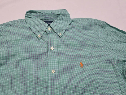 Camisa Ralph Lauren Chica S Cuadro Verde Pony Naranja