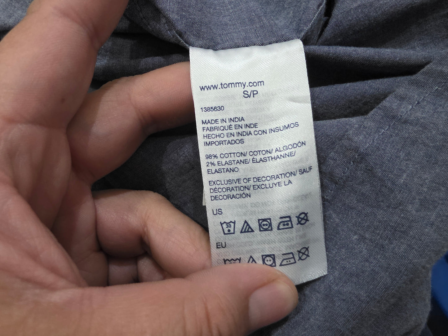 Camisa Tommy Hilfiger Chico S Azul Grisaceo Manga Corta