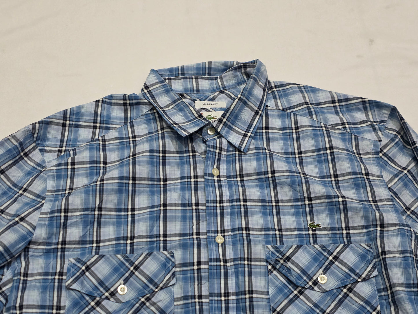 Camisa Lacoste Grande L 42 Moderm Fit Cuadro Azul