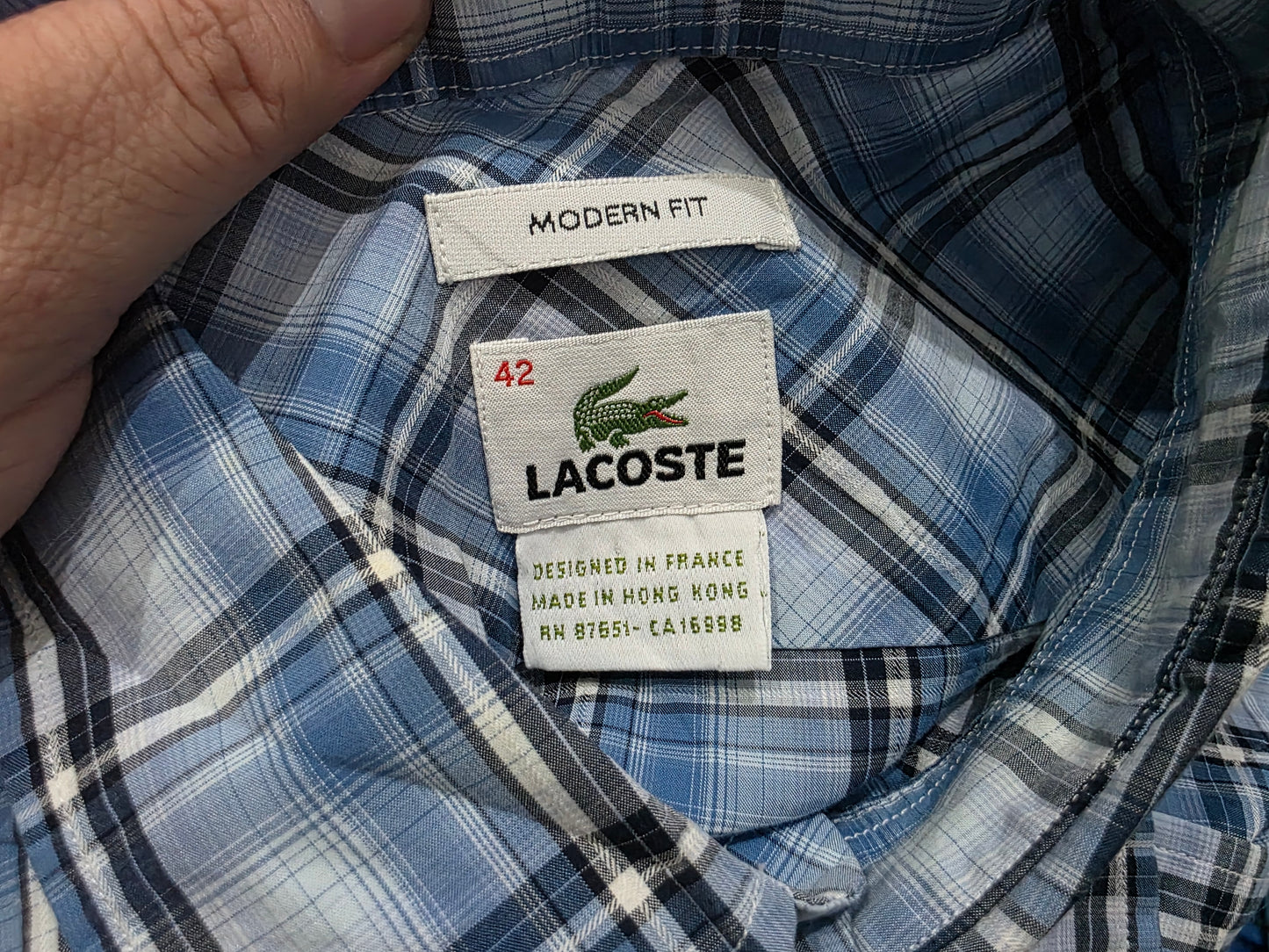 Camisa Lacoste Grande L 42 Moderm Fit Cuadro Azul