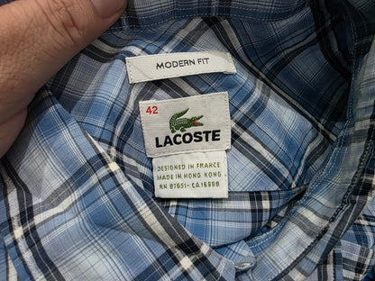 Camisa Lacoste Grande L 42 Moderm Fit Cuadro Azul