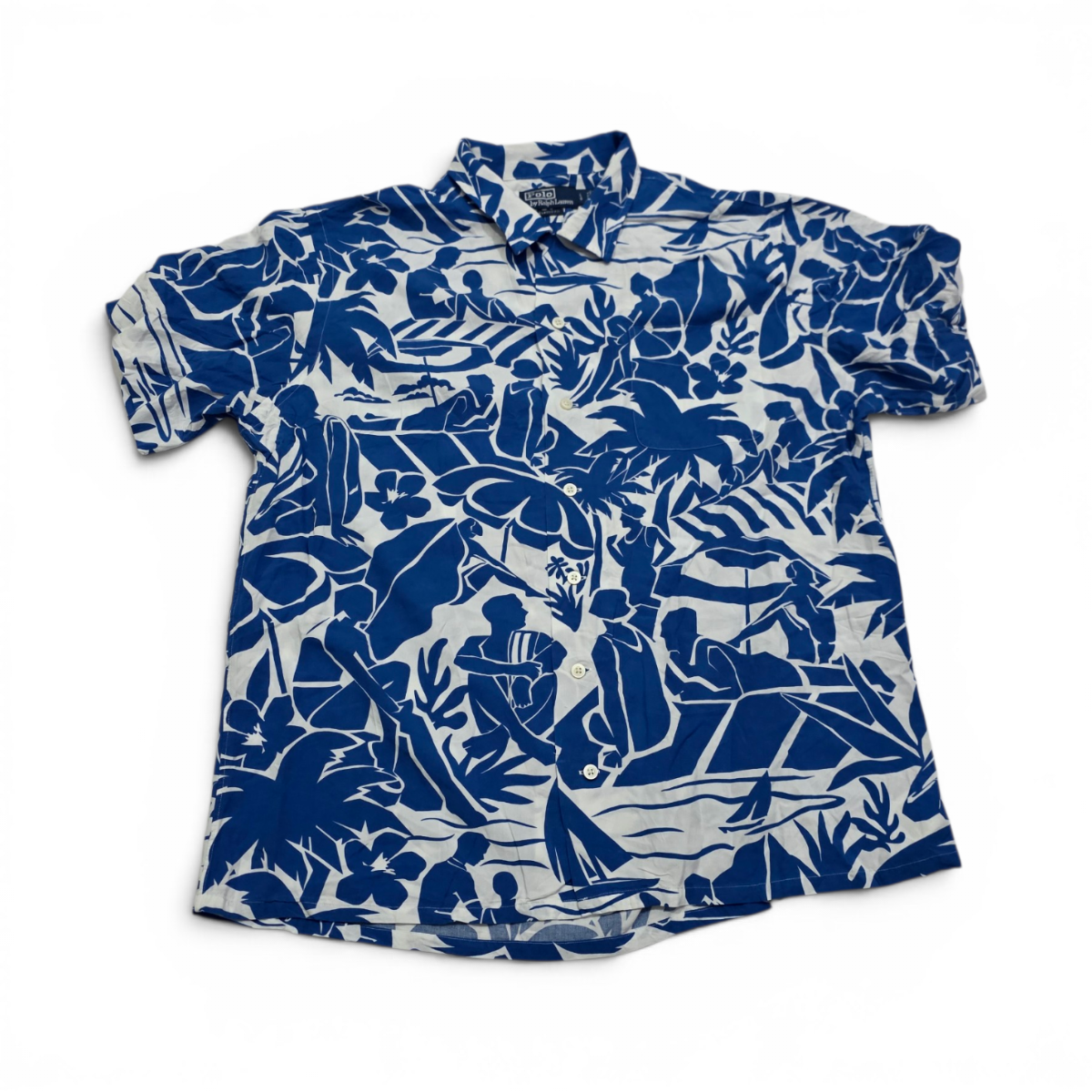 Camisa Ralph Lauren Grande L Blanca Figuras Azul Manga Corta