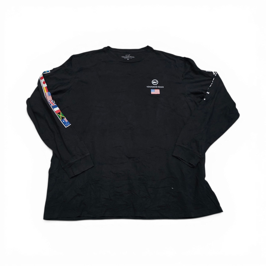 Playera Vineyard Vines Xgrande Xl Negro Bandera Manga Larga