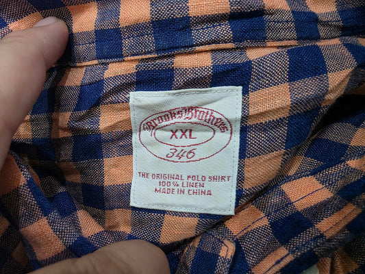 Camisa Brooks Brothers 2xl Cuadro Naranja Y Azul Manga Corta