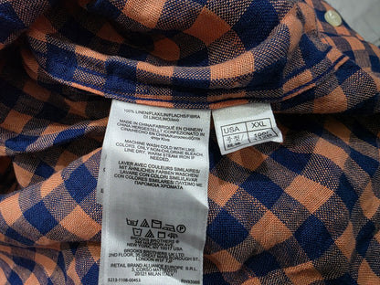 Camisa Brooks Brothers 2xl Cuadro Naranja Y Azul Manga Corta