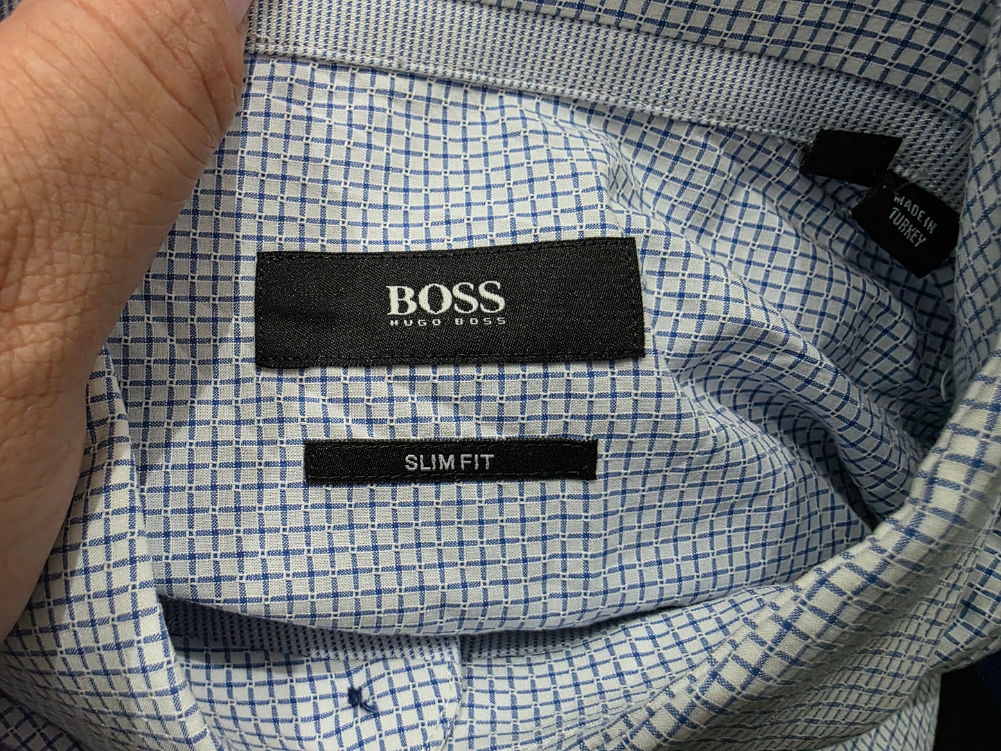 Camisa Hugo Boss Mediana M 15 1/2 Slim Fit Blanca Y Azul