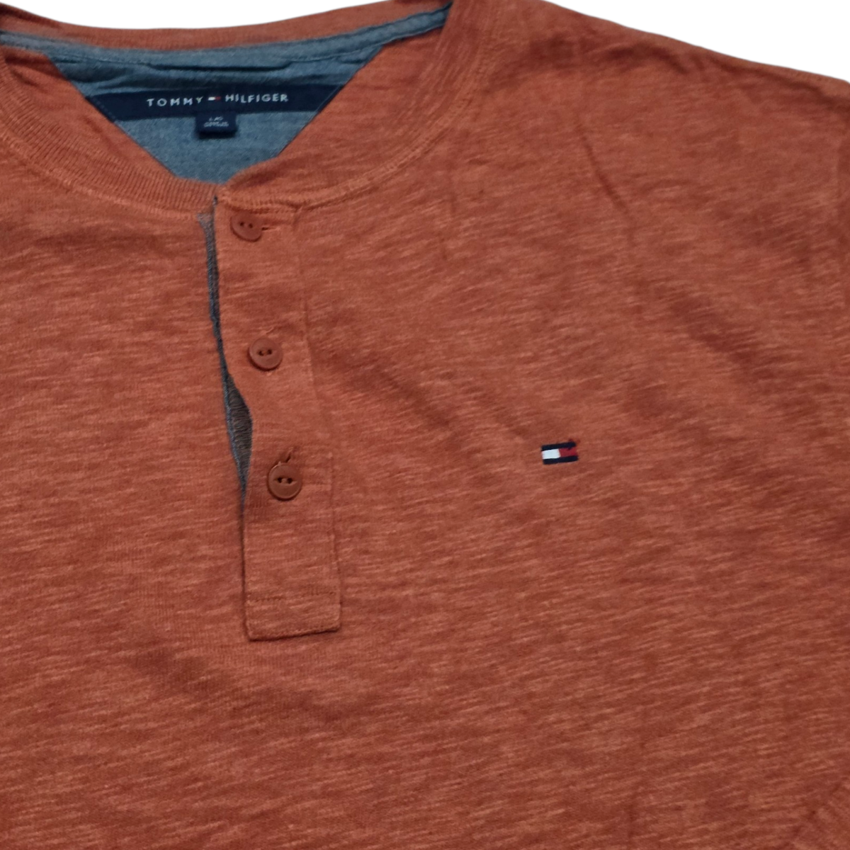 Playera Tommy Hilfiger Grande L Naranja Manga Larga