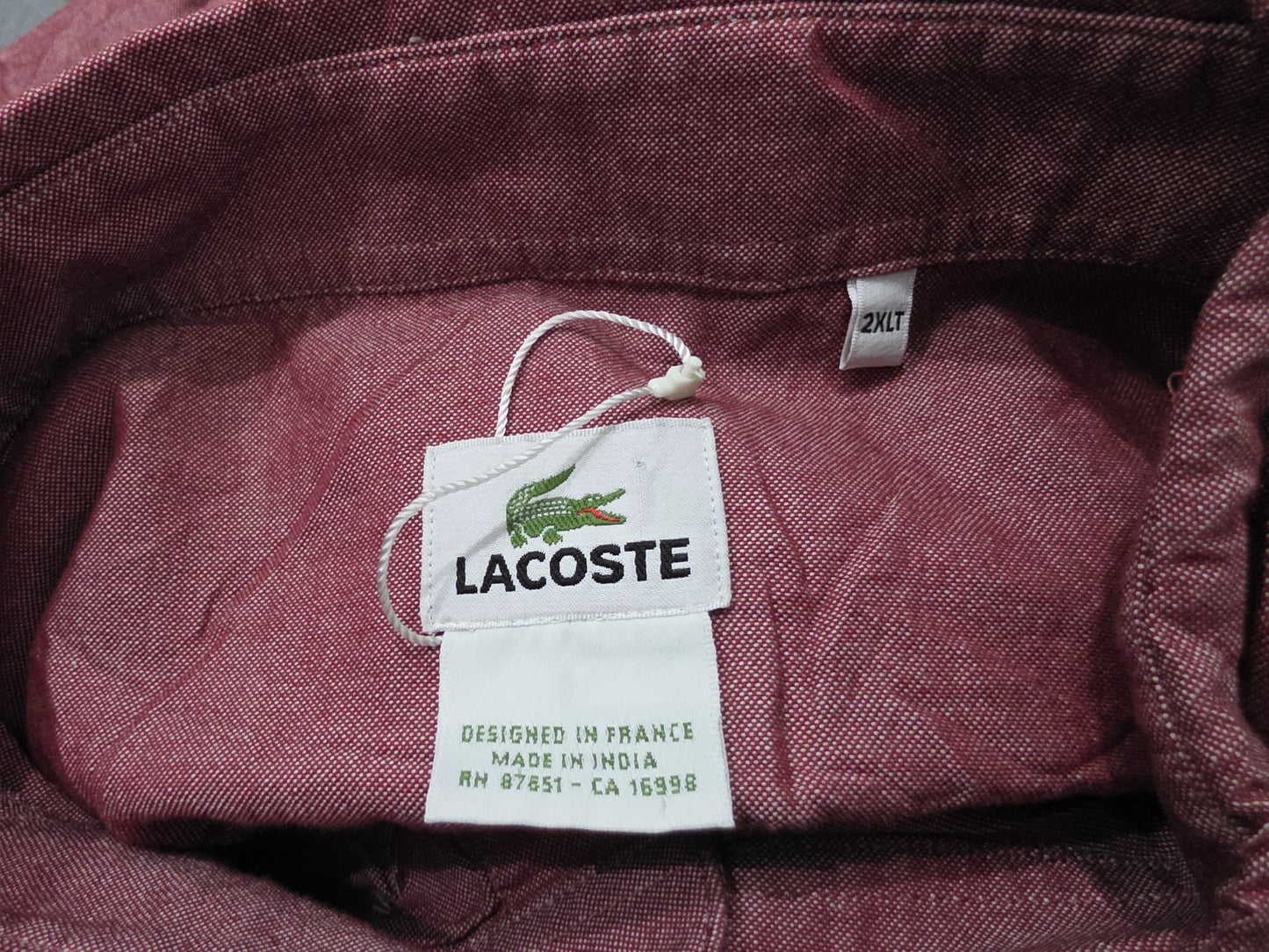 Camisa Lacoste 2xl Alto Vino