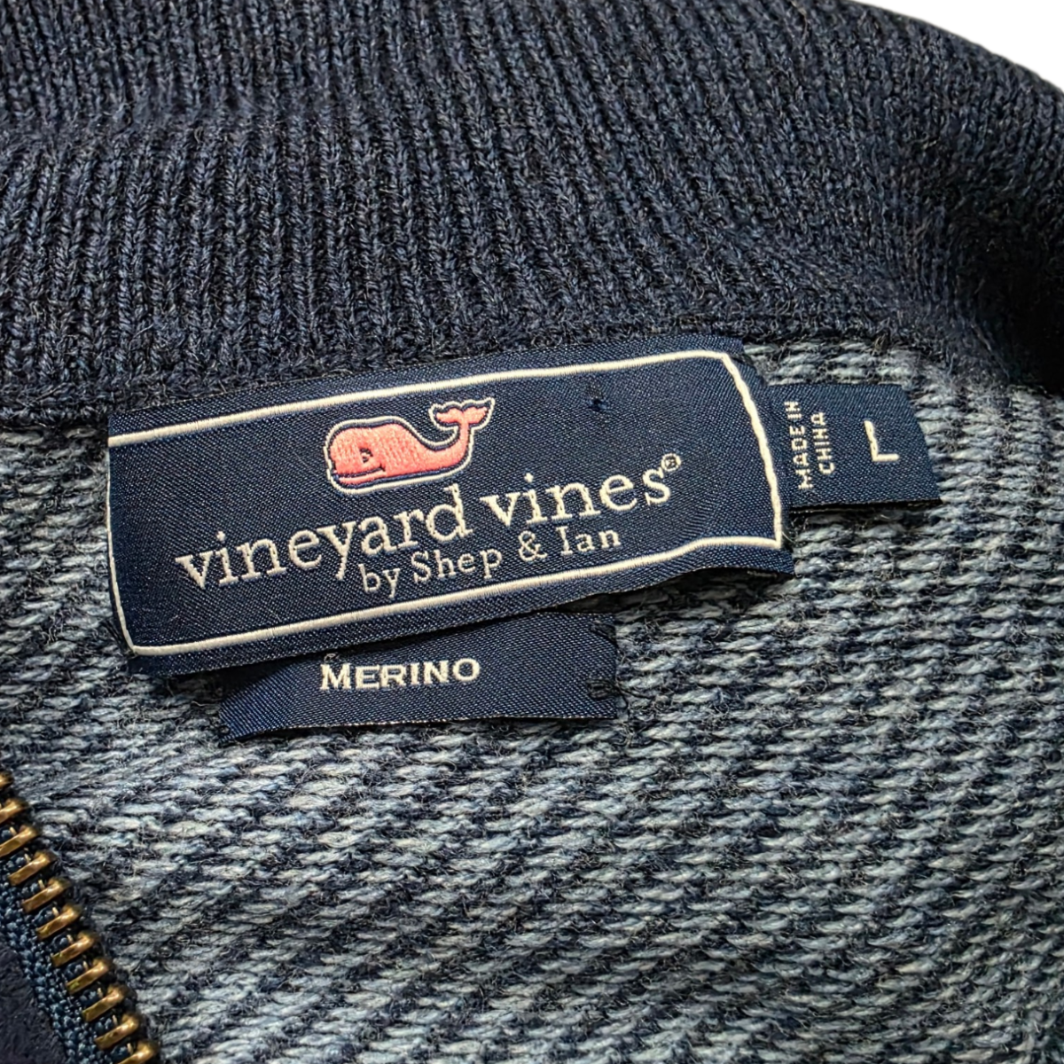 Sueter Vineyard Vines Grande L Azul Cierre Corto Lana Merino