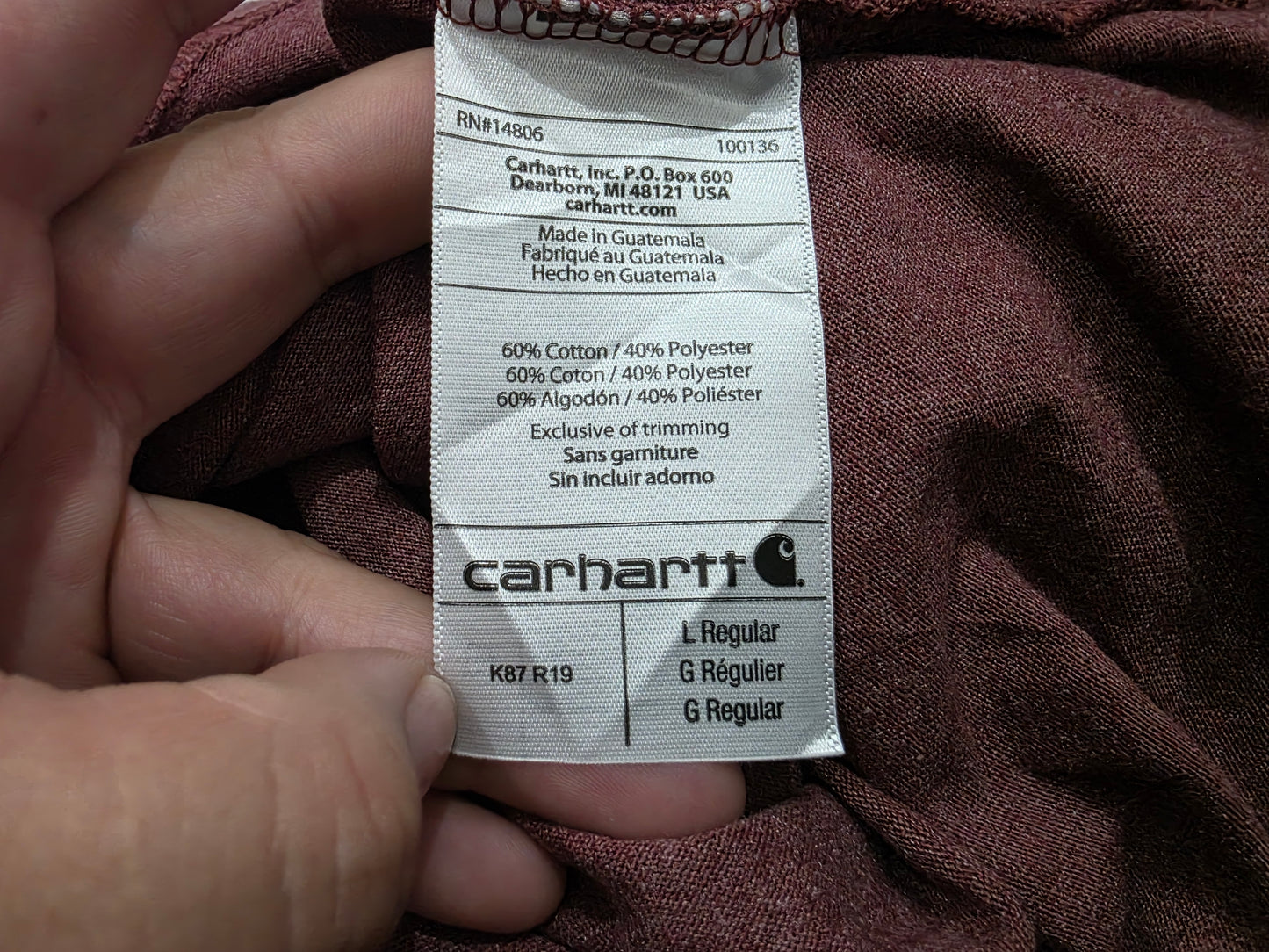 Playera Carhartt Grande L Vino