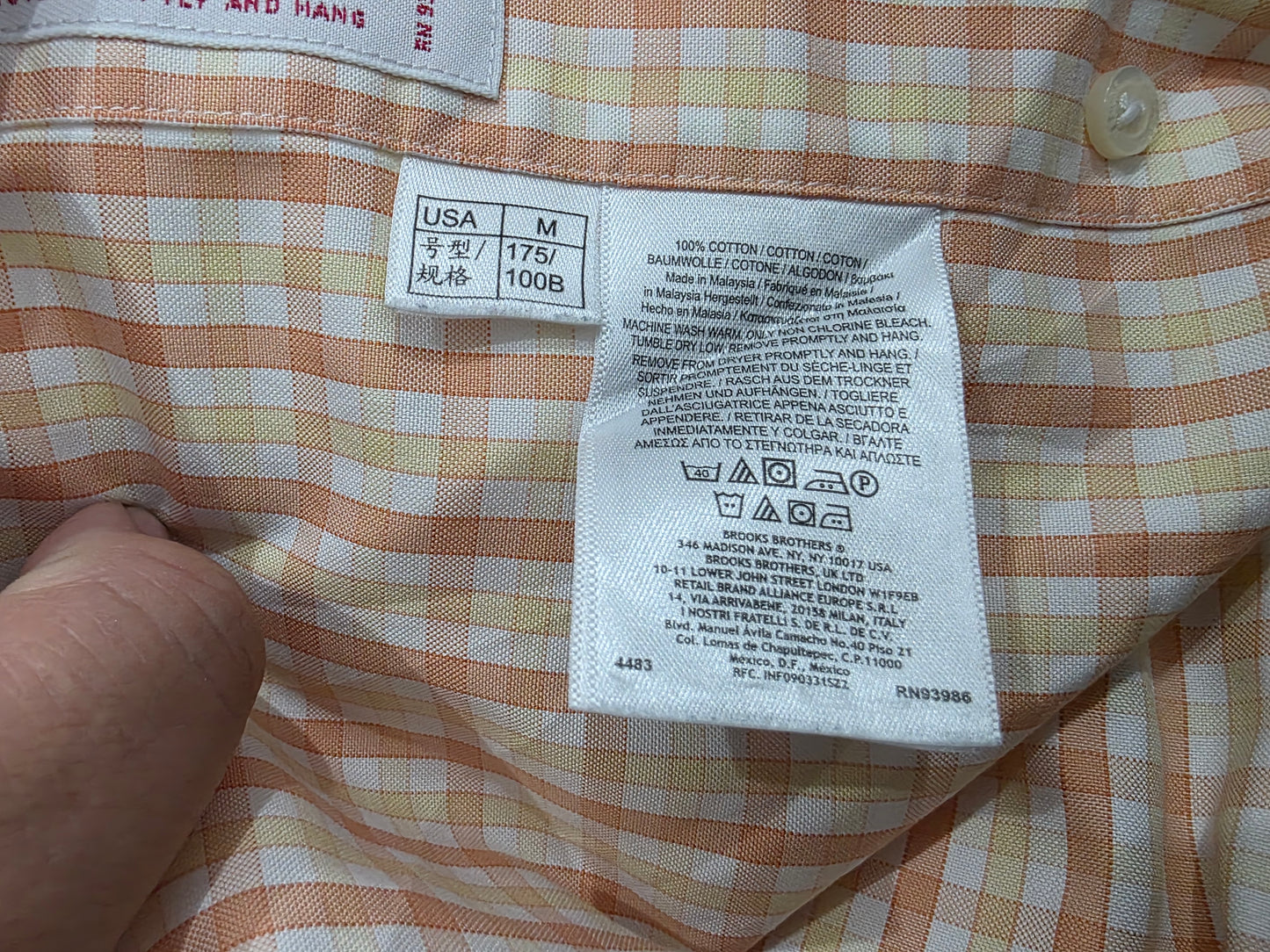 Camisa Brooks Brothers Mediana M Cuadro Naranja Y Amarillo