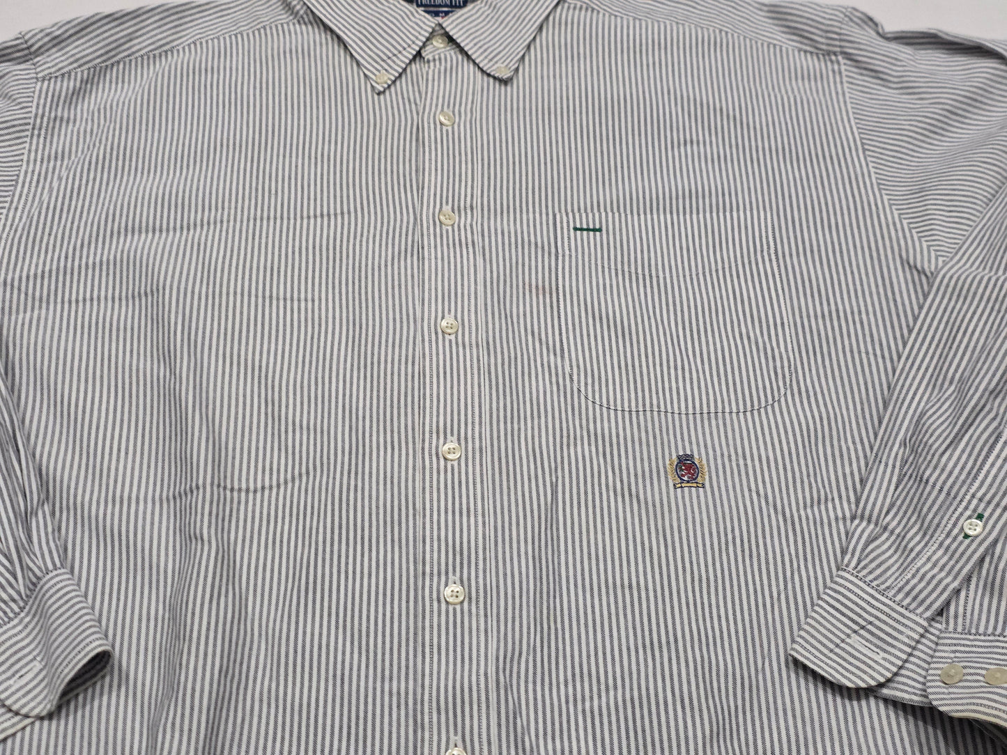 Camisa Tommy Hilfiger Vintage Grande L Blanca Lineas Gris