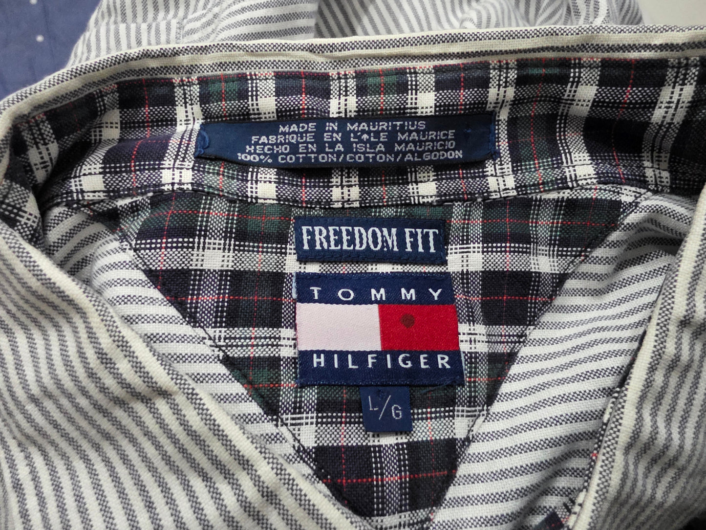 Camisa Tommy Hilfiger Vintage Grande L Blanca Lineas Gris