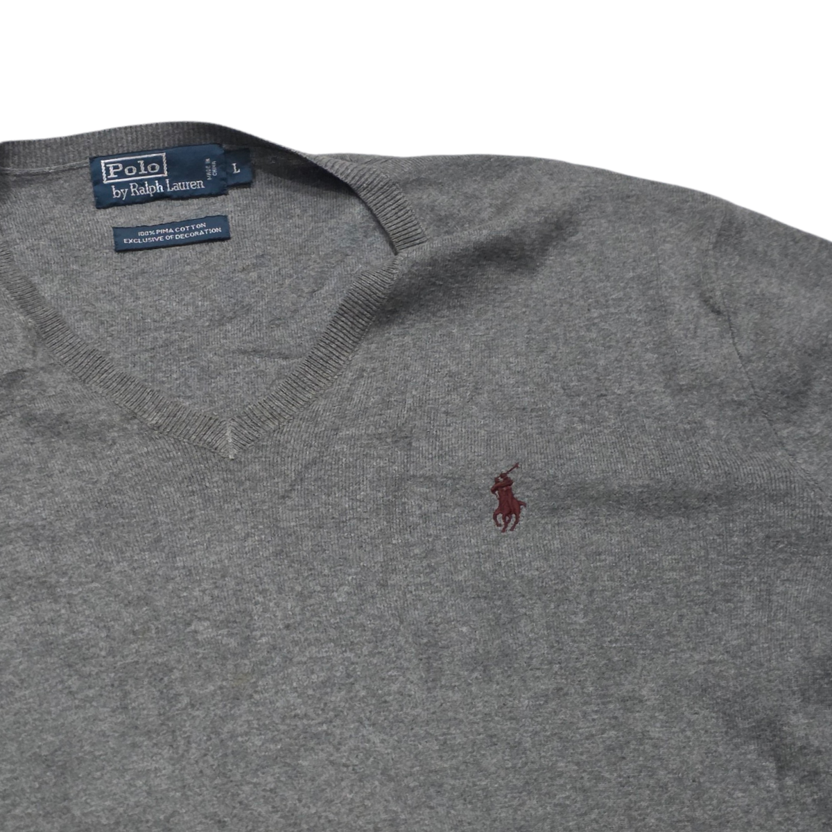 Sueter Ralph Lauren Grande L Gris Pony Vino Cuello V