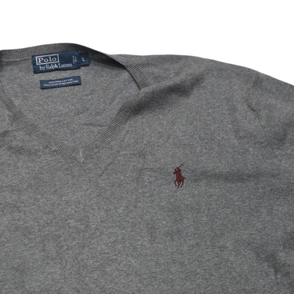 Sueter Ralph Lauren Grande L Gris Pony Vino Cuello V
