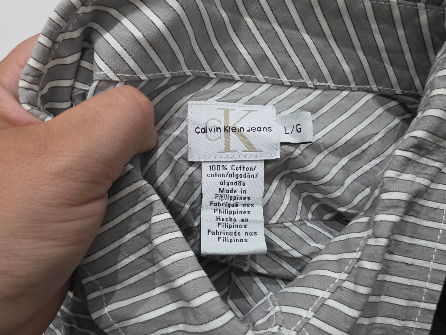 Camisa Calvin Klein Grande L Gris Y Blanco Lineas