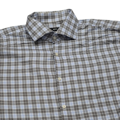Camisa Hugo Boss Xgrande Xl Cuadro Azul Y Gris