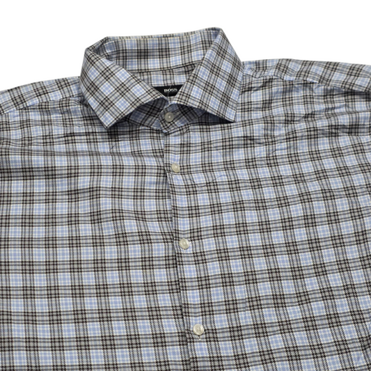 Camisa Hugo Boss Xgrande Xl Cuadro Azul Y Gris