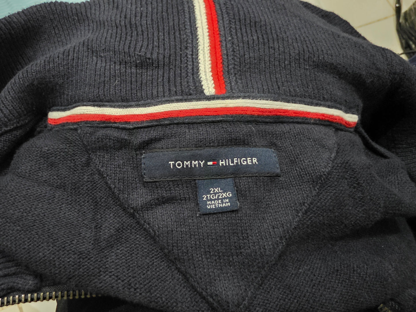 Sueter Tommy Hilfiger 2xl Azul Cierre Corto
