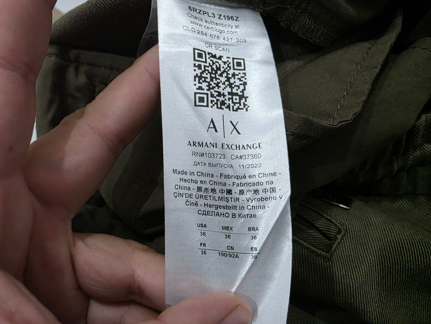 Pantalon Jogger Armani Exchange 36 Cafe Verdoso (Usado)