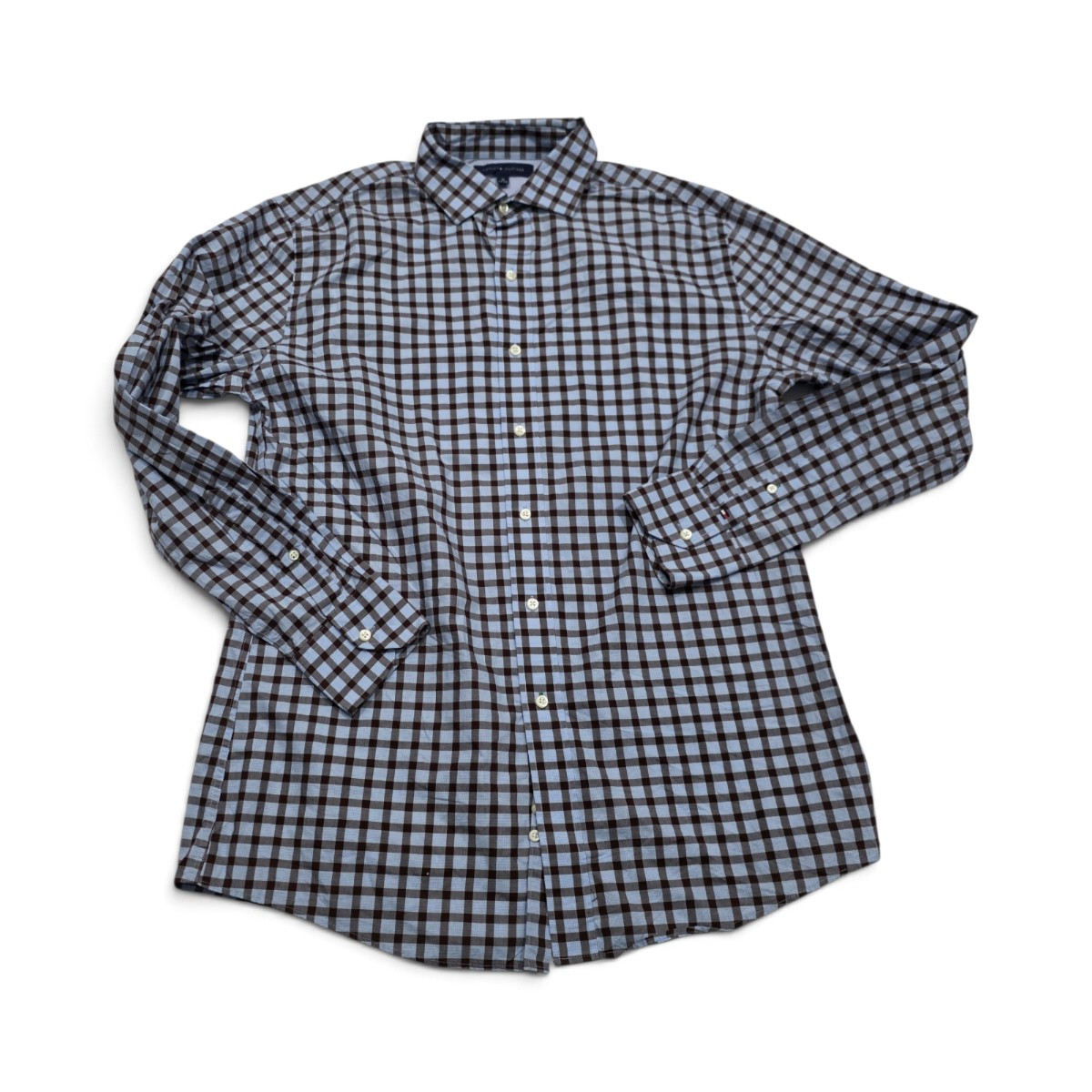 Camisa Tommy Hilfiger Grande L Cuadro Azul Y Cafe (Usado)