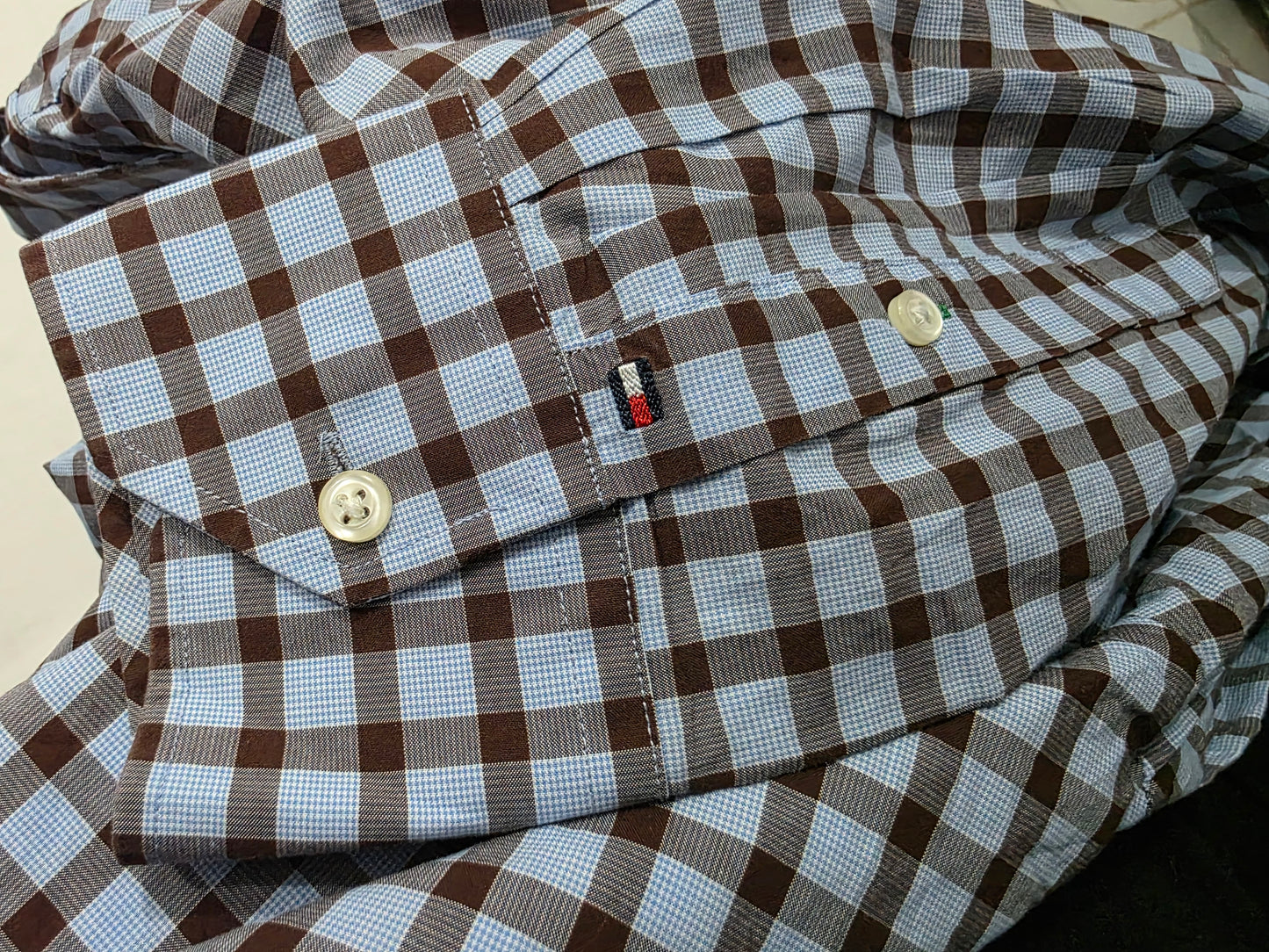 Camisa Tommy Hilfiger Grande L Cuadro Azul Y Cafe (Usado)