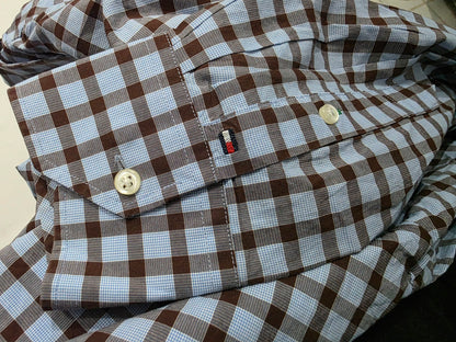 Camisa Tommy Hilfiger Grande L Cuadro Azul Y Cafe (Usado)
