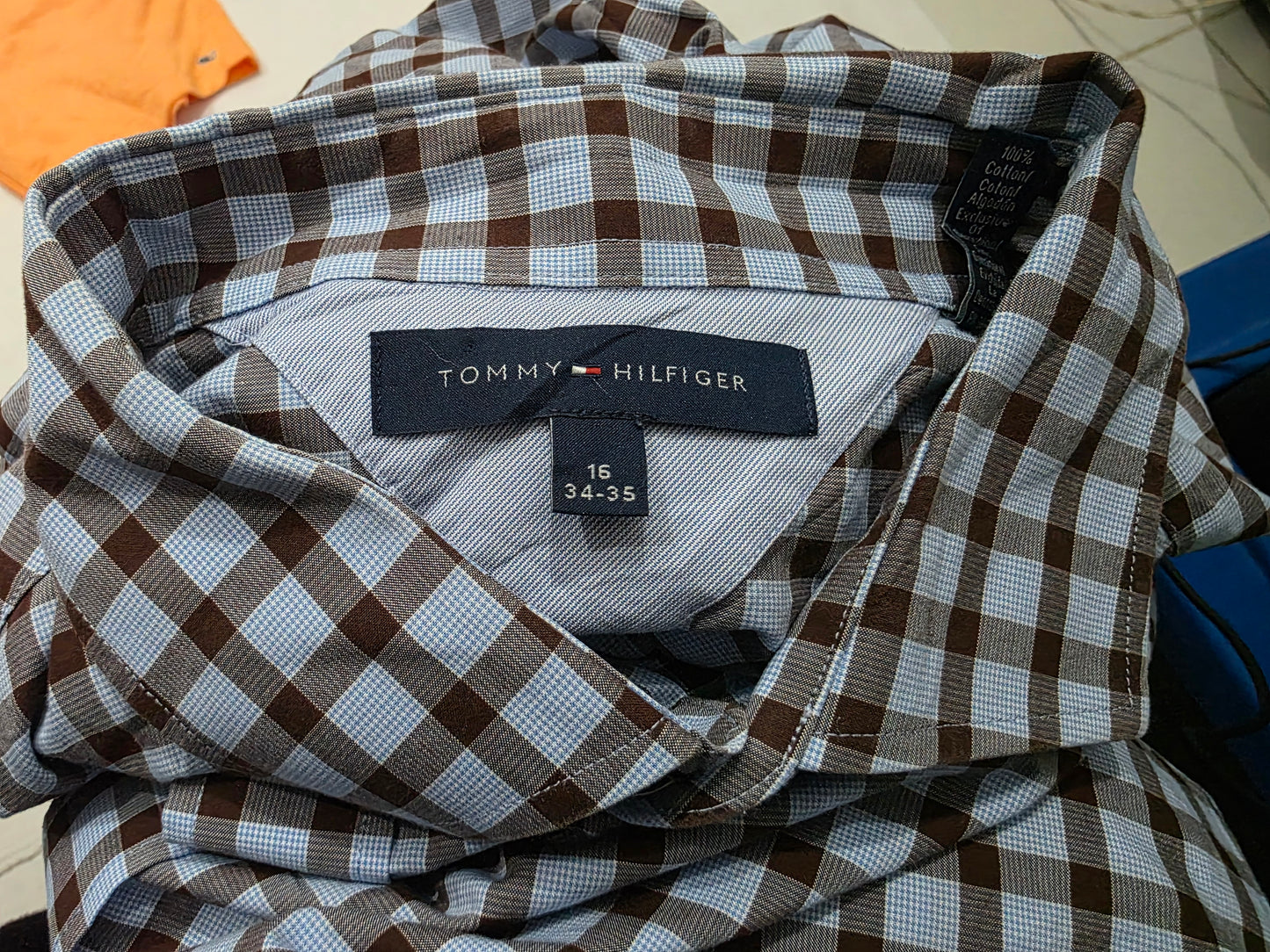 Camisa Tommy Hilfiger Grande L Cuadro Azul Y Cafe (Usado)
