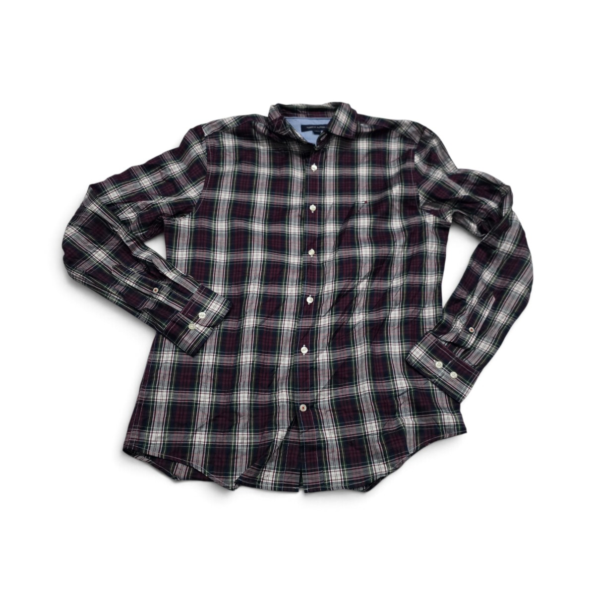 Camisa Tommy Hilfiger Mediana M Cuadro Verde Y Rojo (Usado)