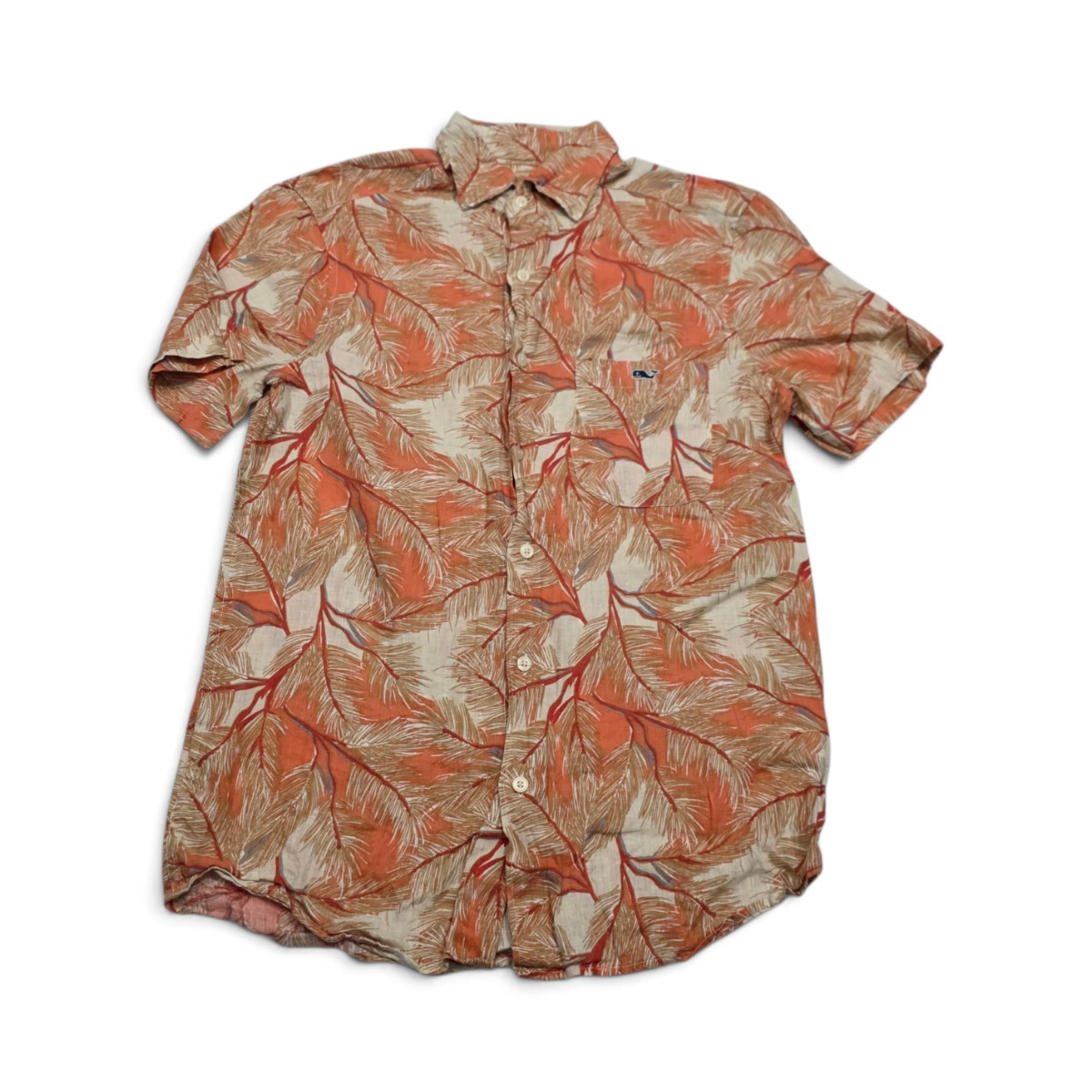 Camisa Vineyard Vines Xchico Xs Naranja Hojas Manga Corta (Usado)