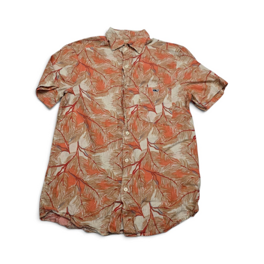 Camisa Vineyard Vines Xchico Xs Naranja Hojas Manga Corta (Usado)