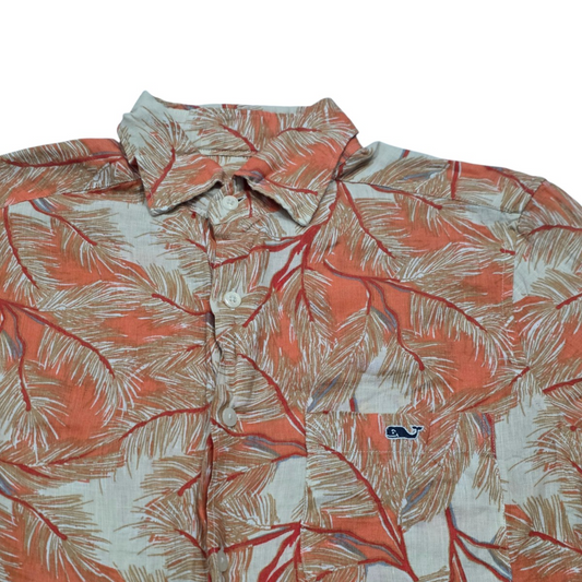Camisa Vineyard Vines Xchico Xs Naranja Hojas Manga Corta (Usado)