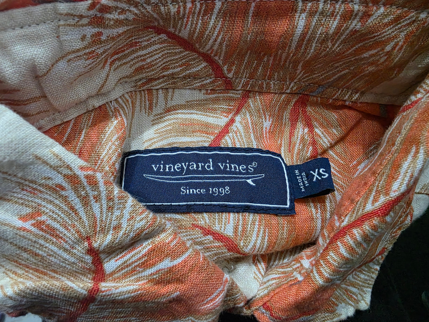 Camisa Vineyard Vines Xchico Xs Naranja Hojas Manga Corta (Usado)