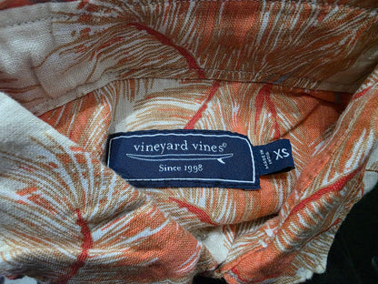 Camisa Vineyard Vines Xchico Xs Naranja Hojas Manga Corta (Usado)