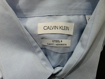 Camisa Calvin Klein Grande L Azul 16 32-33 Slimfit Steel