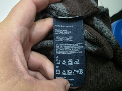 Sueter Tommy Hilfiger Grande L Cafe Y Gris Lineas (Usado)