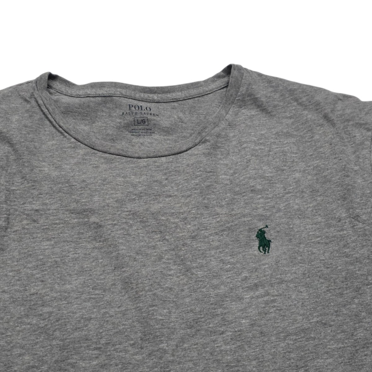 Playera Ralph Lauren Grande L Gris Pony Verde Cuello Redondo (Usado)