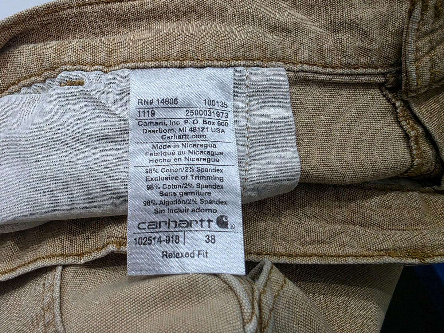Bermuda Carhartt Talla 38 Cafe (Usado)