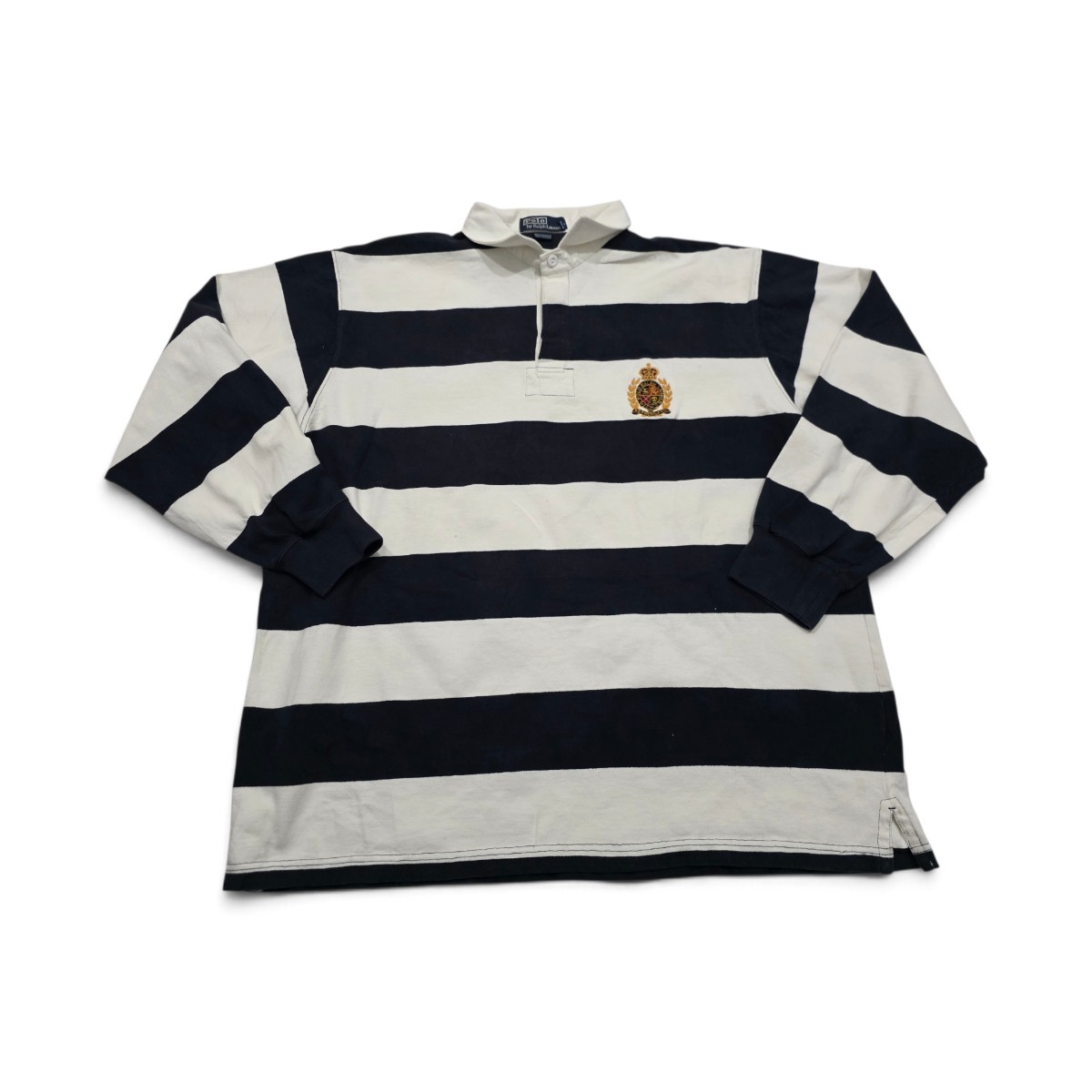 Playera Ralph Lauren Xgrande Xl Blanco Y Azul Lineas Escudo (Usado)