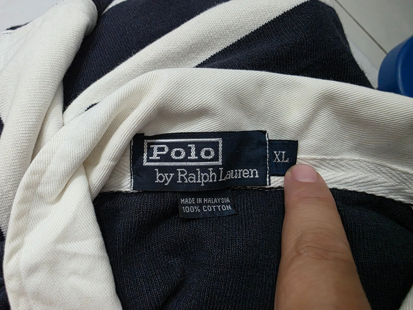 Playera Ralph Lauren Xgrande Xl Blanco Y Azul Lineas Escudo (Usado)