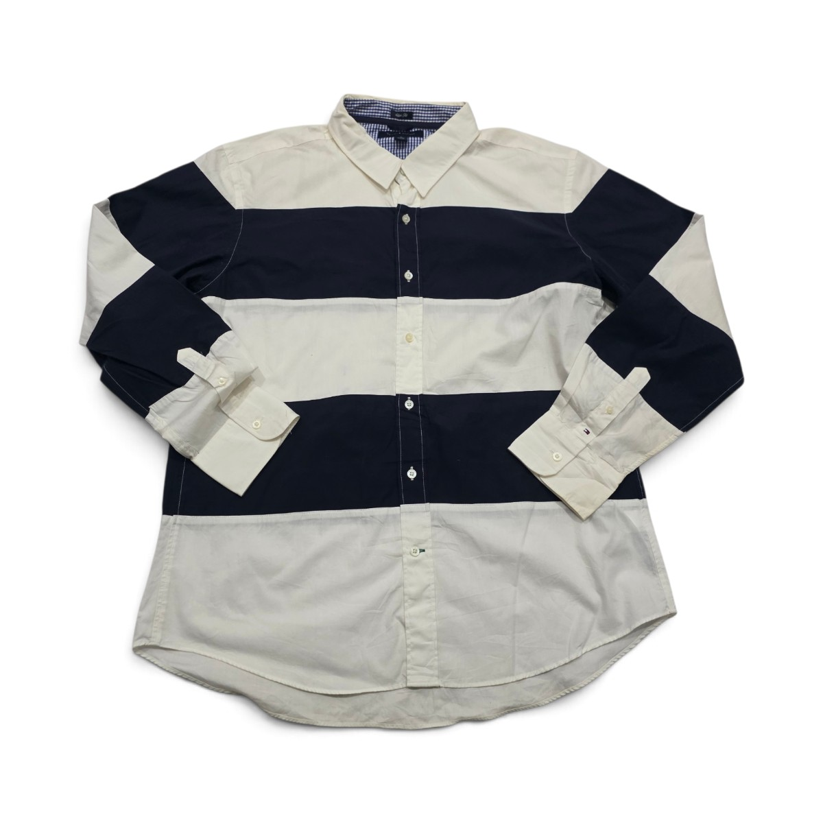 Camisa Tommy Hilfiger Xgrande Xl Blanca Y Azul Lineas (Usado)