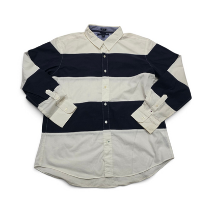 Camisa Tommy Hilfiger Xgrande Xl Blanca Y Azul Lineas (Usado)