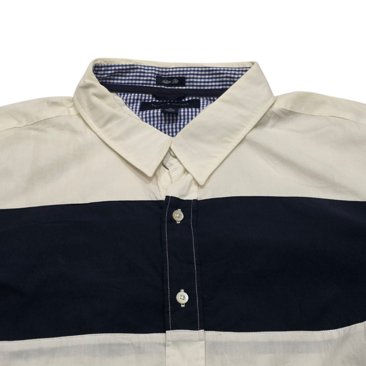 Camisa Tommy Hilfiger Xgrande Xl Blanca Y Azul Lineas (Usado)