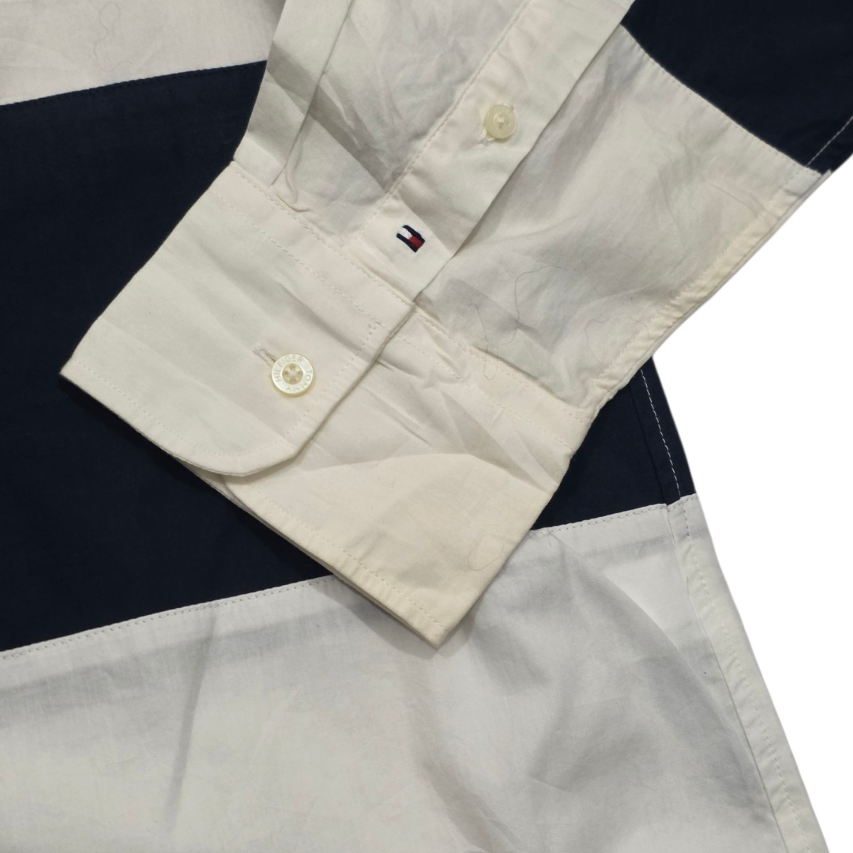 Camisa Tommy Hilfiger Xgrande Xl Blanca Y Azul Lineas (Usado)