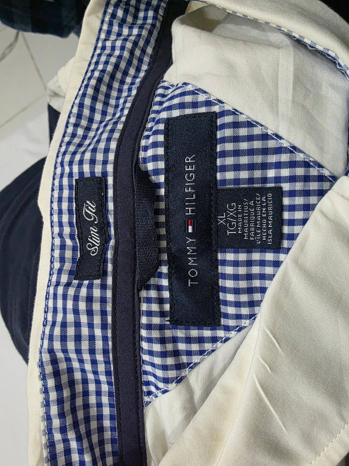Camisa Tommy Hilfiger Xgrande Xl Blanca Y Azul Lineas (Usado)