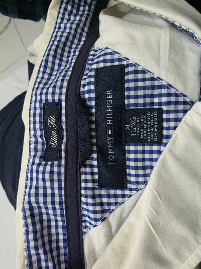 Camisa Tommy Hilfiger Xgrande Xl Blanca Y Azul Lineas (Usado)